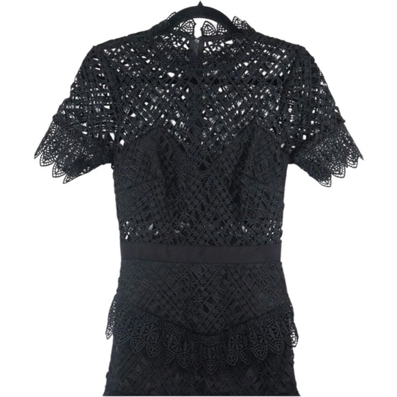 Self Portrait Midi Dress Womens Size 0 Black Abstract Triangle Lace Goth Witch - Picture 2 of 6